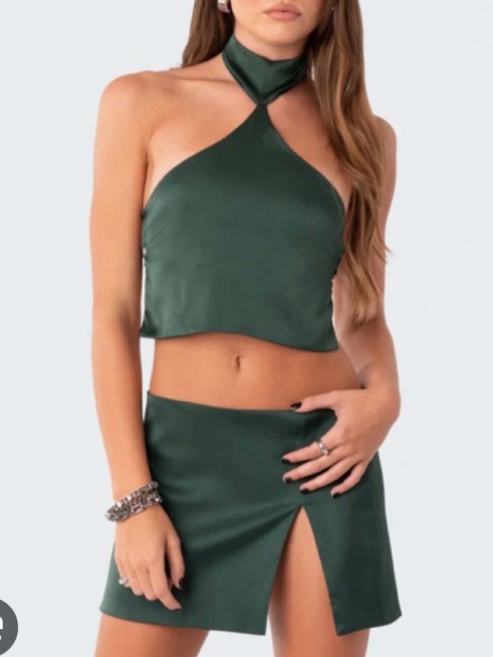 Edikted two piece satin skirt set